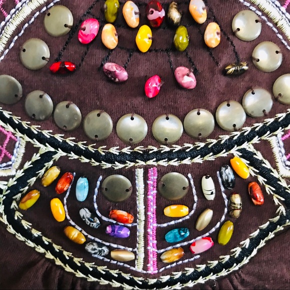 Alabe Star Petite BROWN TOP W/ EMBROIDERY & BEADS - Picture 3 of 5